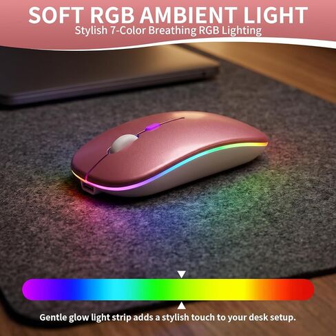 Rechargeable Wireless Mouse with 7-Color LED, Rosegold in Kuwait