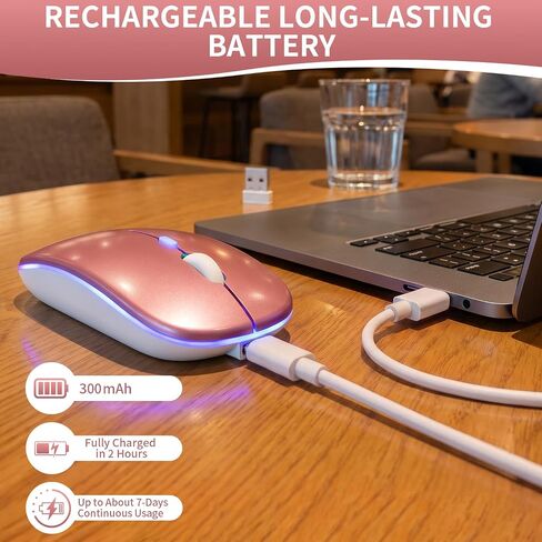 Rechargeable Wireless Mouse with 7-Color LED, Rosegold in Kuwait