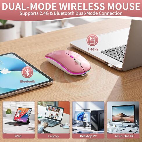 Rechargeable Wireless Mouse with 7-Color LED, Rosegold in Kuwait