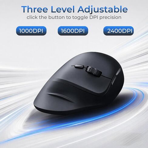 MOKURU Wireless Ergonomic Mouse, Supporting Bluetooth/2.4G Connection, Featuring 4 Buttons, Adjustable DPI Settings of 1000/1600/2400, Compatible with Windows/macOS, Laptops, Desktop Computers (Black) in Kuwait
