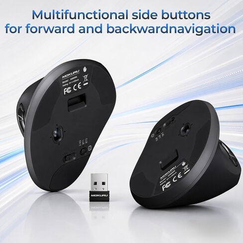 MOKURU Wireless Ergonomic Mouse, Supporting Bluetooth/2.4G Connection, Featuring 4 Buttons, Adjustable DPI Settings of 1000/1600/2400, Compatible with Windows/macOS, Laptops, Desktop Computers (Black) in Kuwait