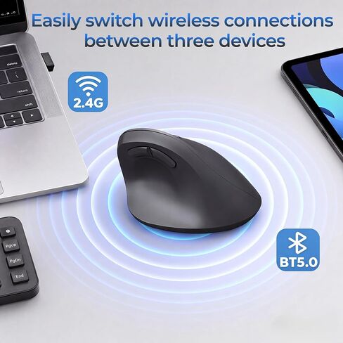 MOKURU Wireless Ergonomic Mouse, Supporting Bluetooth/2.4G Connection, Featuring 4 Buttons, Adjustable DPI Settings of 1000/1600/2400, Compatible with Windows/macOS, Laptops, Desktop Computers (Black) in Kuwait