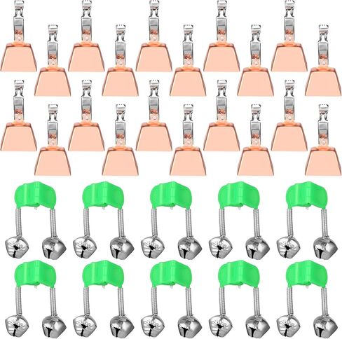 30 Pcs Fishing Bells Copper Iron Fishing Bells for Rods Green Fish Pole Catfish Bell Alert with Clamp Clip on Poles Catfishing Equipment Wind Resistant for Night Saltwater Ice Fish in Saudi Arabia