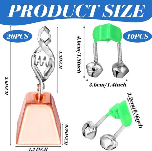 30 Pcs Fishing Bells Copper Iron Fishing Bells for Rods Green Fish Pole Catfish Bell Alert with Clamp Clip on Poles Catfishing Equipment Wind Resistant for Night Saltwater Ice Fish in Saudi Arabia