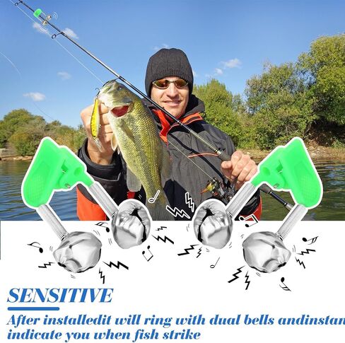 30 Pcs Fishing Bells Copper Iron Fishing Bells for Rods Green Fish Pole Catfish Bell Alert with Clamp Clip on Poles Catfishing Equipment Wind Resistant for Night Saltwater Ice Fish in Saudi Arabia