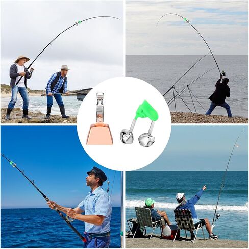 30 Pcs Fishing Bells Copper Iron Fishing Bells for Rods Green Fish Pole Catfish Bell Alert with Clamp Clip on Poles Catfishing Equipment Wind Resistant for Night Saltwater Ice Fish in Saudi Arabia
