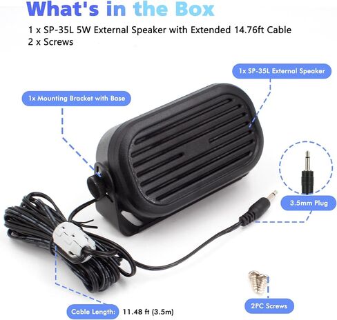SP 35L 3.5mm Mini External Speaker for Mobile Radio Car Truck Vehicle Speaker with 11.48ft Cable,Compatible with CB Ham Radio,Scanners,Transceivers and IC-2730 ID-5100 ID-4100 IC-710 in Kuwait