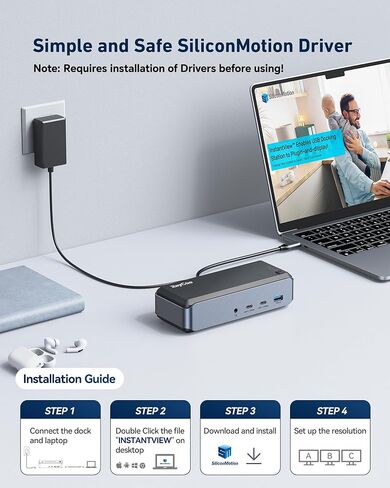 Raycue Triple Monitor USB C Docking Station - MacBook Pro Docking Station with Power Adapter for MacBook M1/M2/M3/Windows, HDMI*3, RJ45, 10Gbps USB*5, PD, USB 3.0 * 2 in Kuwait