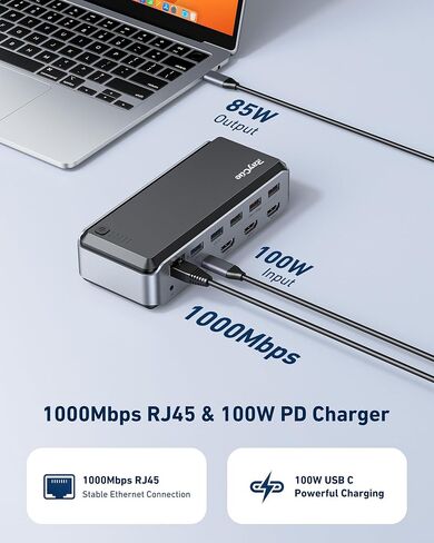 Raycue Triple Monitor USB C Docking Station - MacBook Pro Docking Station with Power Adapter for MacBook M1/M2/M3/Windows, HDMI*3, RJ45, 10Gbps USB*5, PD, USB 3.0 * 2 in Kuwait