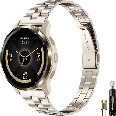 22mm Slim Metal Compatible with Garmin Venu 4 Watch Band 45mm/Venu 3/Venu 2/Vivoactive 4 /Forerunner 265/255/255 Music,Stainless Steel Dressy Thin Chain Strap for Women Men in Kuwait