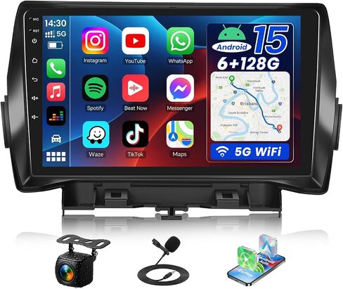 [4+128GB] Android 15 Car Radio Stereo for Ford Escape Kuga 2013-2019 with Wireless CarPlay Android Auto,9" Touch Screen Car Radio with Bluetooth GPS WiFi FM/RDS EQ SWC Backup Camera in Kuwait