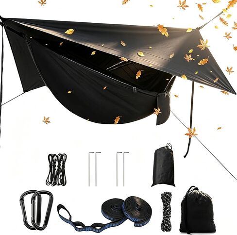 Portable Single Double Nylon High Strength Parachute Hammock Rainfly Set, Camping Hammock with Rain Fly Tarp and Mosquito Net Tent Tree Straps, Backpacking Hiking Travel Yard Outdoor Activities in Saudi Arabia