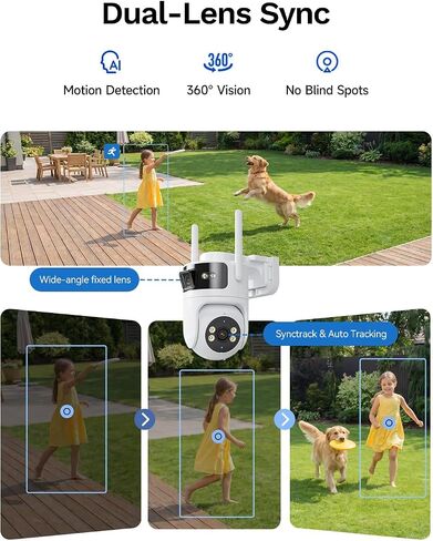 LongPlus Dual Lens Security Cameras Wireless Outdoor 4MP AOV 24/7 WiFi 6 in Kuwait