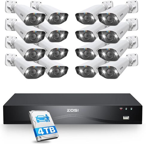 ZOSI 16CH 4K PoE Security Camera System, 16X 8MP Outdoor Metal Cam, 4TB HDD in Kuwait