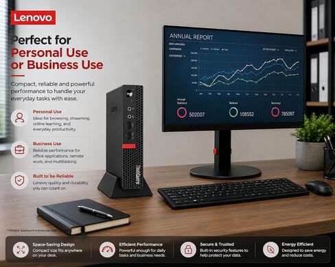 Lenovo ThinkCentre Mini Desktop Computer with AMD Processor & Graphics, 8GB DDR4 RAM, 256GB SSD, Windows 11, Wi-Fi, Bluetooth, 2X DisplayPort, RJ-45 Port, USB, for Daily Work, Wired Keyboard & Mouse in Kuwait