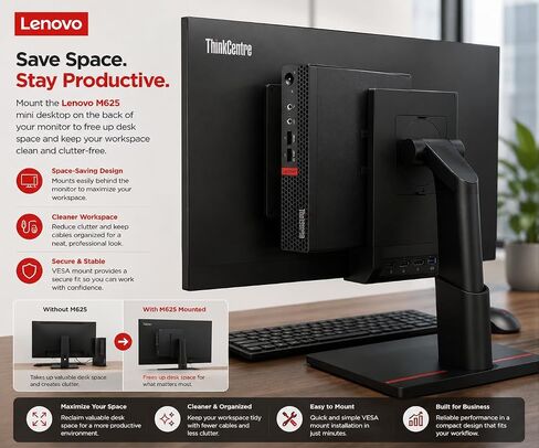 Lenovo ThinkCentre Mini Desktop Computer with AMD Processor & Graphics, 8GB DDR4 RAM, 256GB SSD, Windows 11, Wi-Fi, Bluetooth, 2X DisplayPort, RJ-45 Port, USB, for Daily Work, Wired Keyboard & Mouse in Kuwait