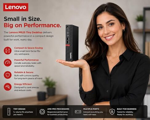Lenovo ThinkCentre Mini Desktop Computer with AMD Processor & Graphics, 8GB DDR4 RAM, 256GB SSD, Windows 11, Wi-Fi, Bluetooth, 2X DisplayPort, RJ-45 Port, USB, for Daily Work, Wired Keyboard & Mouse in Kuwait