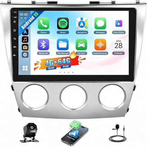 Android 15 4G+64GB Car Radio for Toyota Camry 2006-2011 (Manual A/C) Wireless CarPlay Android Auto,10" 1280 * 720 Touchscreen for Camry Stereo Bluetooth 5.0 32-EQ FM/RDS GPS WiFi SWC AHD Backup Cam in Kuwait