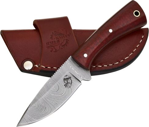 Knives Ranch 6" EDC Fixed Blade Knife, Damascus Skinning Knife, Burlap Micarta Handle - Heavy-duty Horrizontal Carry Sheath Snug Fit (4402-SCARLET) in Saudi Arabia