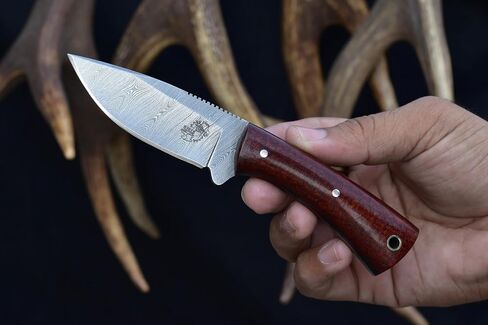 Knives Ranch 6" EDC Fixed Blade Knife, Damascus Skinning Knife, Burlap Micarta Handle - Heavy-duty Horrizontal Carry Sheath Snug Fit (4402-SCARLET) in Saudi Arabia