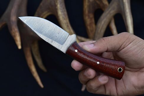 Knives Ranch 6" EDC Fixed Blade Knife, Damascus Skinning Knife, Burlap Micarta Handle - Heavy-duty Horrizontal Carry Sheath Snug Fit (4402-SCARLET) in Saudi Arabia