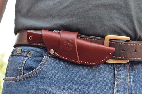 Knives Ranch 6" EDC Fixed Blade Knife, Damascus Skinning Knife, Burlap Micarta Handle - Heavy-duty Horrizontal Carry Sheath Snug Fit (4402-SCARLET) in Saudi Arabia