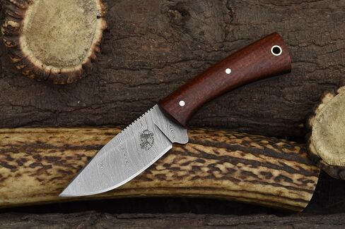Knives Ranch 6" EDC Fixed Blade Knife, Damascus Skinning Knife, Burlap Micarta Handle - Heavy-duty Horrizontal Carry Sheath Snug Fit (4402-SCARLET) in Saudi Arabia