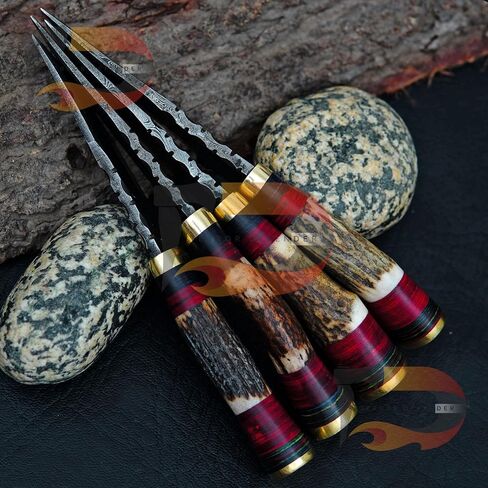 Custom Handmade Damascus Steel Hunting Knives Beautiful Handle, With Leather Sheath(LOT OF 4) in Kuwait