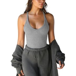 GTEUKTG Women's Spaghetti Strap Scoop Neck Tank Top Racerback Slim Fitted Ribbed Camisole Solid Basic Workout Crop Cami
