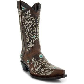 Soto Boots Women's Dahlia Vintage Flower Embroidery Cowgirl Boots, Women's Embroidered Cowgirl Boots, Geniune Leather Handcrafted Cowgirl Boots M50042 Brown
