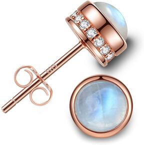 Angol Sterling Silver Moonstone Stud Earrings for Women Girls 925 Hypoallergenic Cute 5mm Natural Moonstone Minimalist Earring Jewelry Valentines day Birthday Gift with Box