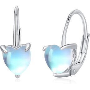 Heart Moonstone Earring 925 Sterling Silver Moonstone Leverback Earrings Heart Jewelry Gift Valentine's Day Christmas for Women Girl