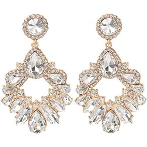 Rhinestone Earrings Dangling for Women Girls Vintage Fancy Cluster Crystal Dangle Earrings Vintage Rhinestone Teardrop Dangle Earrings Sparkly Statement Earrings Crystal Chandelier Earrings for Women Wedding Bridal Prom