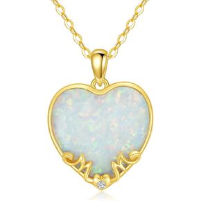 YDD 14k Solid Gold White Opal Necklace for Women Mom Necklace Heart Shape Opal with Genuine Diamond Pendant Necklace Heart Necklace Mama Necklace October Birthstone Opal Jewelry Gifts 16"-18", Metal, in Kuwait