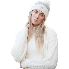 Hat and Glove Set for Women Celtic Winter Gift 100% Recycled Poly Grey Cream