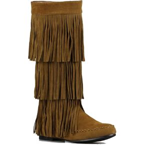 ShoBeautiful Womens Layered Fringe Mocassin  Knee High Zipper Flat Boot Faux Suede in Saudi Arabia