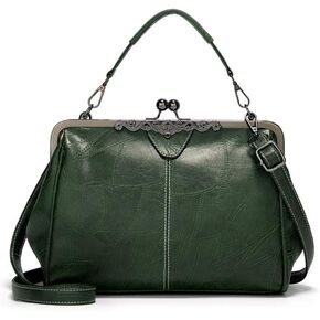Segater® Women Retro Hollow Oil Wax PU Leather Handbag Kiss Lock Crossbody Purse Vintage Messenger Bag Tote
