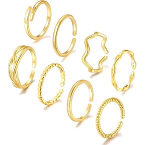 PLOMFOV خواتم قابلة للتعديل للنساء غير مشوهة 14K مطلية بالذهب حلقات قابلة للتكديس مجموعة خواتم المفصل مجموعة خواتم الاصبع مجموعة حلقة مفتوحة للنساء in Kuwait