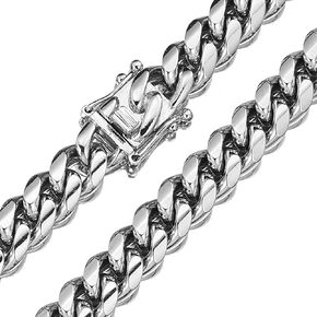 JovJewelry Silver Cuban Link Chain Necklace or Bracelet Width 10/14MM Hip Hop Men's Women's Jewelry Heavy Duty Stainless Steel Metal Chain with Design Buckle Necklace