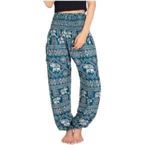 Sora Women's Harem Pants Elephant Hippie Boho Yoga Harem High Waist Smocked with Pockets.