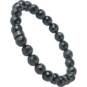 LUXAR Men’s Faceted 8mm Beaded Bracelets | Polished Black Onyx Elastic Beads For Men