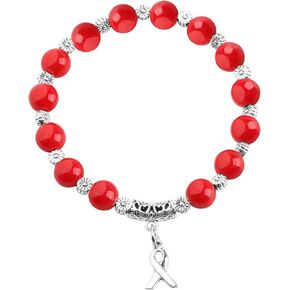 CENWA Heart Disease Red Awareness Ribbon Beads Bracelet Red Awareness Ribbon Charm Bracelet