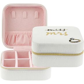 Kate Spade New York Small Travel Jewelry Case, White Wedding Jewelry Box to Organize Rings, Necklaces, Earrings, Miss to Mrs