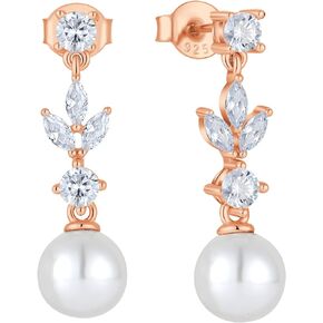 FATACI Women Bridal Wedding Earrings 925 Sterling Silver Pearl Dangle & Drop Earrings with 5A Cubic Zirconia for Brides Bridesmaids Mother Girlfriend Grandma Wife Jewerly Gifts