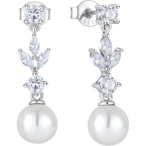 FATACI Women Bridal Wedding Earrings 925 Sterling Silver Pearl Dangle & Drop Earrings with 5A Cubic Zirconia for Brides Bridesmaids Mother Girlfriend Grandma Wife Jewerly Gifts in Kuwait