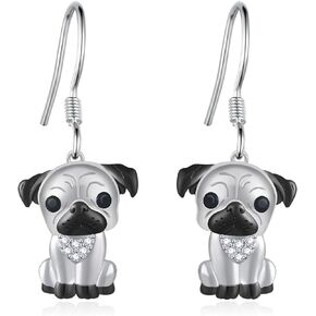 Pug Earrings for Women 925 Sterling Silver Pug Dog Dangle Earrings Cute Pet Pug Jewelry Gifts for Women Girls Pug Lover Gift
