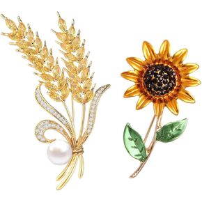 Weenkeey 2 Pcs Sunflower Brooch Pin Women Austria Crystal Rhinestones Brooch Safety Pin Fashion Wheat Ears Brooch Wedding Bridal Brooches Collar Lapel Pin Badge for Dress Shirts Coat - Gold in Kuwait