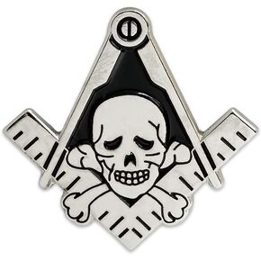 Widow's Son Skull Square & Compass Masonic Lapel Pin - [Silver & Black][1'' Tall]