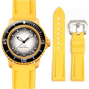 Strap for Blancpain x Swatch,22mm Soft Rubber Waterproof Replacement Strap for Swatch Blancpain Fifty Fathoms Men Women Band with Install & Remove Tool Kit (22mm, Yellow)
