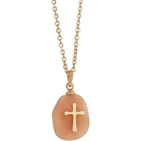 Nazareth Store Gemstone Necklace Dainty 18K Gold Cross Natural Sapphire Crystal Stone Catholic Jewelry Cross Pendant for Women & Men